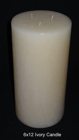 Pillar Candle - Ivory, 6x12, Unscented, Hand Poured (3 wick)