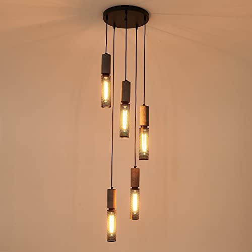 Adcthome 5-Light Concrete Linear Pendant Light With A Metal Mesh Shade,Modern Industrial Hanging Cement Pendant Lighting For Kitchen Island Bedroom Living Room Dining Room Light Fixture #TOP6