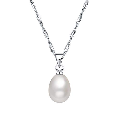 S925 Sterling Silver Drop Shape Freshwater Cultured Pearl Necklace | Silver Necklace for Women | Pearl Pendant Necklace | Jewelry for Women | Silver Pearl Necklace | Silver Jewelry