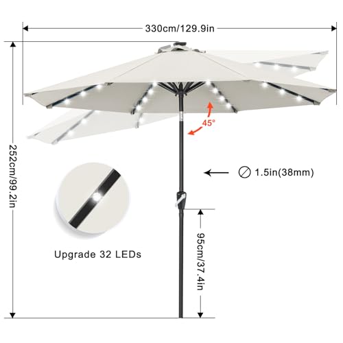 Image of ABCCANOPY Durable Solar Led Patio Umbrellas with 32LED Lights 11FT (Light Beige)