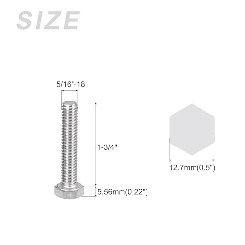 Image of METALLIXITY Hex Head Bolts (5 /16-18 x 1-3 /4 inch) 15Pcs, 304 Stainless Steel 18-8, Fully Threaded, External Hex Drive, Plain Finish, Hex Head Screw Bolt, Silver