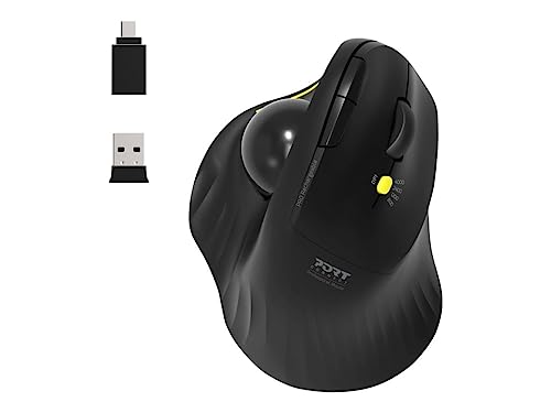 Port Connect - Ratón ergonómico con Bola direccional Bluetooth inalámbrico Recargable USB a/USB-C 2.4 GHz Negro