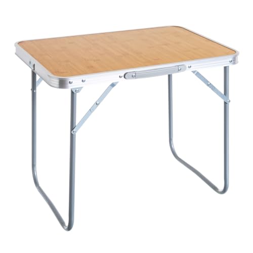 LOLAhome Mesa Plegable Camping, de 60x40x50 cm, Mesa de Playa de Acero y MDF, en Color Natural, Mesa pequeña de Picnic, Mesa Plegable Ligera, antivuelco y ocupa Poco Espacio.