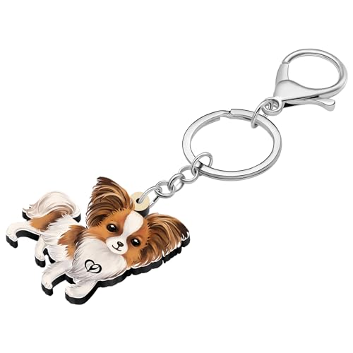YAYAKO Acryl niedlichen Papillon Hund Schlüsselanhänger Zubehör Welpe Geschenke für Frauen Mädchen Auto Schlüsselkette Rucksack Geldbörse Charms (Braun)