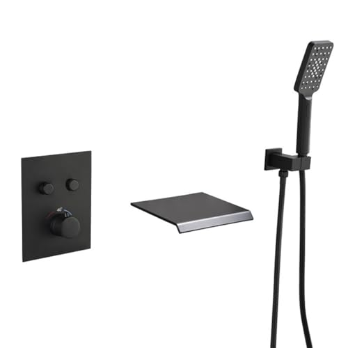 Ensemble de robinet de douche mural avec mitigeur thermostatique noir