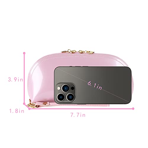 ZLMBAGUS Fashion Cosmetic Bag Patent Leather Makeup Pouch Wristlet Zipper Makeup Case Holder Coin Purse Clutch Pink by ZLM BAG US - Image 5