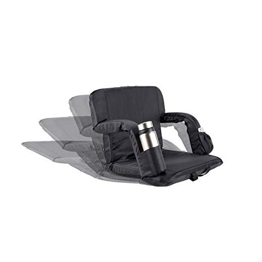 Portable Stadium Seat Foldable Chair for Bleacher Recliner Chair for Bench with Padded Back & Cushion Armrest Support Shoulder Straps 4 Pockets (Black 21")