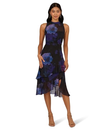 Adrianna Papell Womens Halter Glitter Midi Dress Black Multi 8