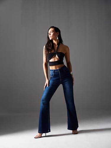 Image of Miss Chase Women's Wide-Leg High-Rise Regular-Length Stretchable Shaping Denim Jeans