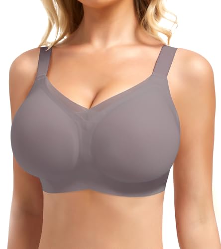 Zeecaro Bras for Women N Neck Mesh Support Wireless Push Up Bras Jelly Bras Everyday Bras Comfortable Bras Grey