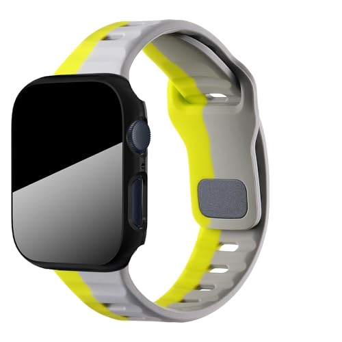 Suoman for Apple Watch Series 9/8/7 45MM Band Soft Sport Bands with Privacy Screen Protector Case, Silicone Loop Strap, Thin Breathable for iWatch Series 9/8/7-Green