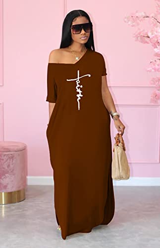 Image of Women Summer V Neck Loose Side Split Maxi Dresses with Pocket