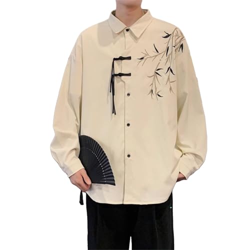 Camisa de manga larga bordada con acabados artesanales estilo chino