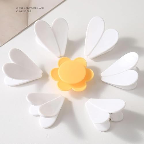 2-PCS Cherry-Shaped Magnetic Food Clip & Fridge Magnet, Daisy Blossom Bag Clips, Cute Flower Pink Bag Set, Cherry Fun Food Sealing, 1 Flower 6 Clips for Organizer, Kitchen (6pcs)