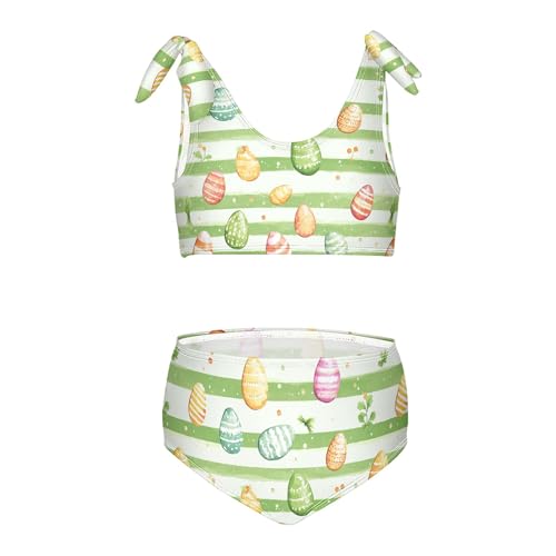 JUNZAN Easter Eggs Carrots Stripes Girl Bathing Suits High Waisted 2 Piece Swimwear Little Girls Beach Surf Suits 3T