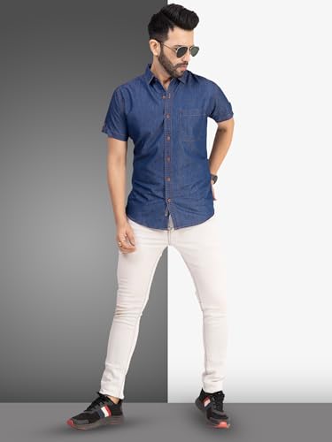 Image of Men's Denim Casual Shirts for Men | Half Sleeve Shirt | Regular Fit