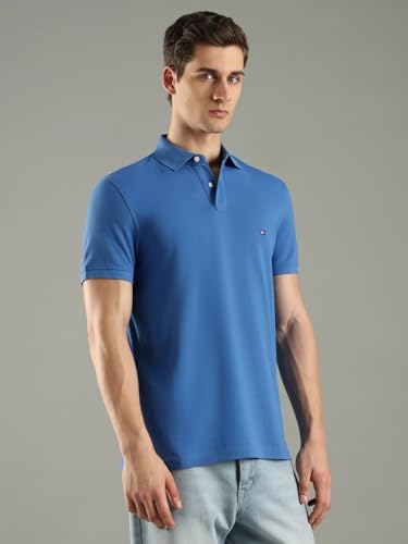 Image of Tommy Hilfiger Solid Regular fit Cotton Polo t-Shirt