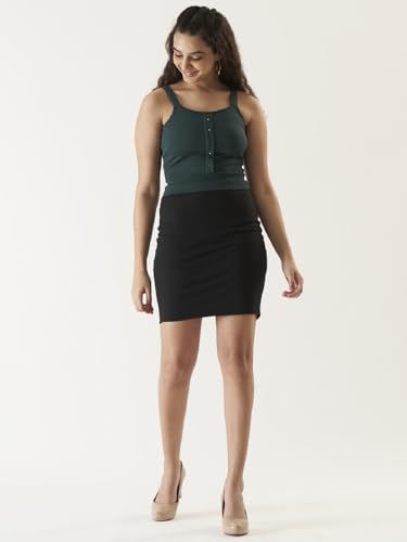 Image of PRETTIFY Green Solid Cotton Blend Crop Top