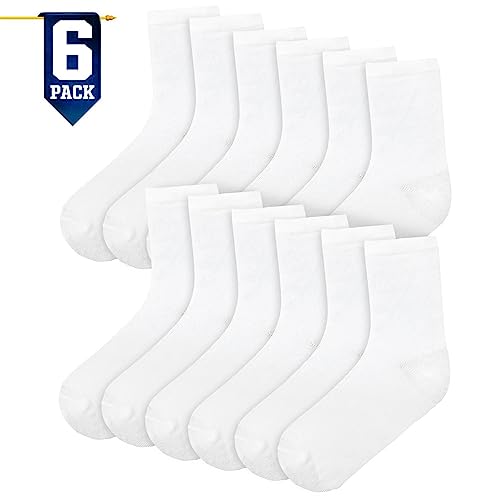 A2Z 4 Kids School Socks Pack Of 6 Boys Girls Children Back to School Cotton Rich Plain Crew - Socks 970 6 Pack White 3-62