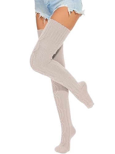 Image of Women's Thigh High Knitted Winter Boot Socks Vintage Extra Long Leg Warmer Over Knee High Stockings