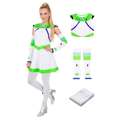 PAINEOMN Space Ranger Costume Women Toy Buzz Astronaut Dress Sleeves Leggings Set Halloween Cosplay Skirt Fancy Dress Outfits M
