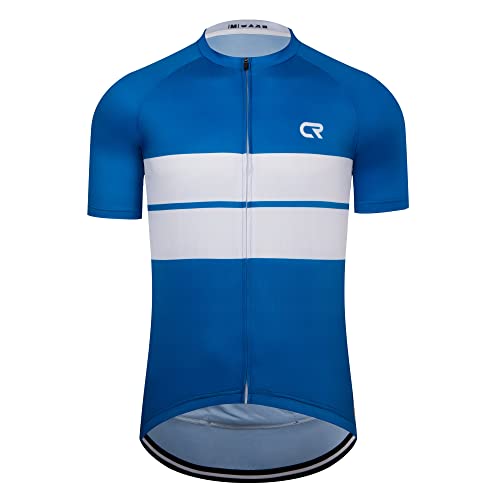 Coconut Ropamo CR Men's Cycling Jersey with 3+1 Zipper Pockets Short Sleeves Bike Jersey for Cycling, Breathable Quick Dry (Blue/White, XL)