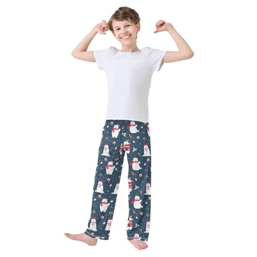 ZZXXB Christmas Bear Candy Cane Boys Long Pants Soft Trousers Elastic Waist Kids Lounge Bottoms with Pockets S-XL2