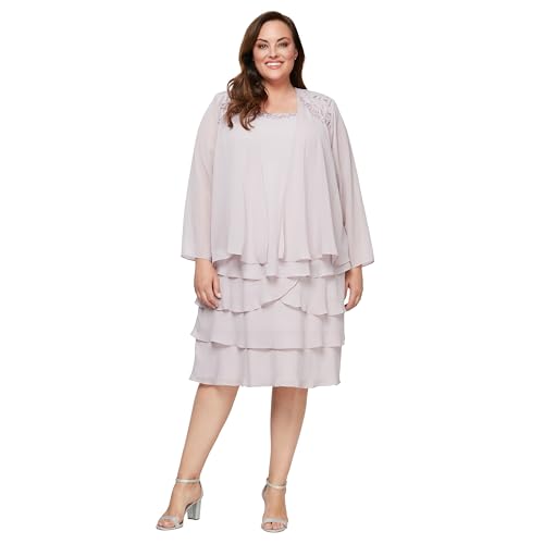 Image of S.L. Fashions Women's Mother of The Bride Tiered Jacket Dress with Shoulder Embellishment