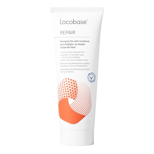 Locobase Repair Creme - 72h Feuchtigkeitscreme für sehr trockene & rissige Haut - Körper & Gesichtspflege - regeneriert die Hautbarriere - parfümfrei - dermatologisch getestet - 100g