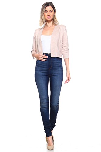 Image of Cielo Women's Soft Solid Open Front 3 /4 Sleeve Sweater Cardigan