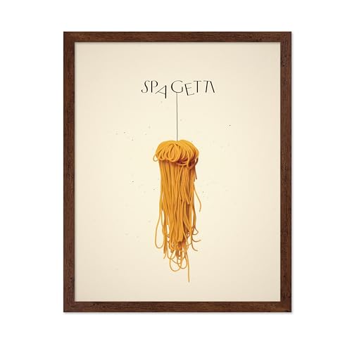 Poster Master Spaghetti Poster - Spagetti Print - Pasta Art - Food & Drink Art - Gift for Men, Women, Cook & Chef - Minimal Wall Decor for Kitchen, Dining Room or Restaurant, 11x14 Brown Framed