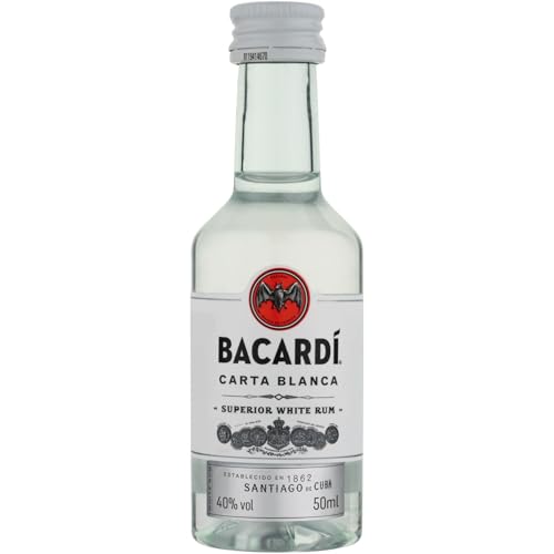 BACARDI Carta Blanca White Rum - Vol. 40%, 50 ml / 5 cl - L'Iconico Rum Bianco dei Caraibi, Perfetto da Miscelare e Ideale per i Cocktail
