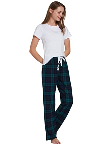 Yincozi Women's 100% Cotton Super Soft Flannel Plaid Pajama/Lounge Pants,Green Black Plaid,Medium #TOP5