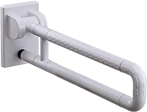 Image of Aquieen Folding Grab Bar for Bathroom & Toilet | Heavy Duty Wall Mounted Handicap Support Rail | Stainless Steel Safety Handle for Elderly, Disabled & Pregnant Women | Anti-Slip Grip | White (8444)