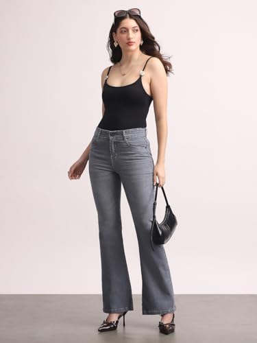 Image of Urbano Fashion Women's Mid Rise Bootcut Washed Jeans Stretchable