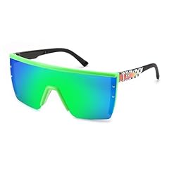 Polarized Green Mirrored Lenses Checkered Flag With Flames Frame 004