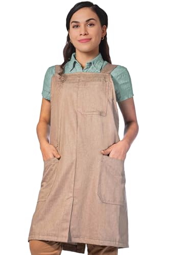 Tablier à dos croisé beige pour école, cuisine et jardin