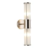 ECOBRT Brushed Nickel Wall Sconce with Glass Rods - Modern Industrial Vanity Light Fixture, E12 Candelabra Base for Bathroom, Bedroom & Hallway (Bulbs Not Included)