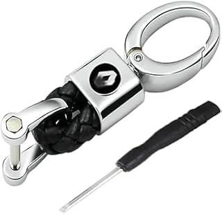 Leather Car keychain and metal rings - suitable for car keys, motorcycles, family keys - small size - Compatible with Renault