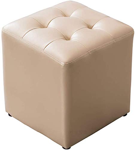 LMMIAOZ Small Round PU Leather Ottoman Footrest, Modern Rectangular Chair Footstool (32x35cm, Champagne Color) - Stylish Accent for Living Room & Bedroom