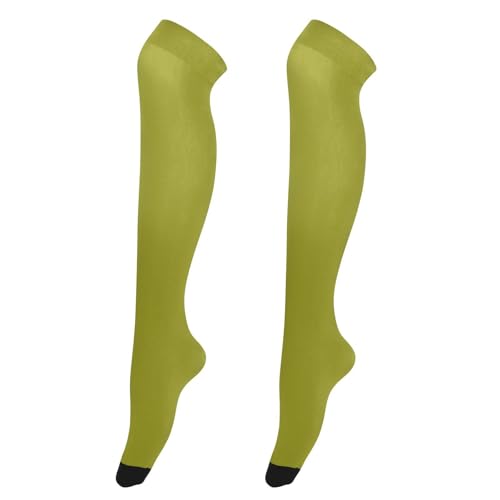 Thigh High Socks Extra Long Socks Elastic for Fashionistas medias finas de mujer para vestidos Olive Solid Color Pure Plain Green