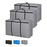 JOISCOPE 3 Stück 100L Aufbewahrungstasche, Übergroßer langlebige Faltbarer Organisator-Beutel mit Reißverschluss und Griff für Bettwäsche, Bettdecke, Kissen, Kleidung Lagerung, Silber