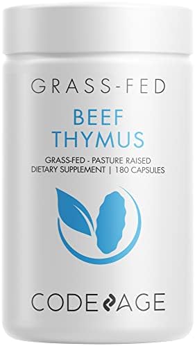 Codeage Grass Fed Beef Thymus Supplement Superfood, Freeze Dried, Non-Defatted, Desiccated Thymus & Liver Pills, Glandulars Meat, Pasture Raised Beef Vitamins, Non-GMO, 180 Capsules