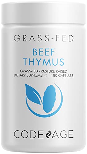 Codeage Grass Fed Beef Thymus Supplement Superfood, Freeze Dried, Non-Defatted, Desiccated Thymus & Liver Pills, Glandulars Meat, Pasture Raised Beef Vitamins, Non-Gmo, 180 Capsules #TOP10