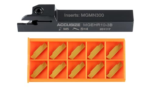 Accusize Industrial Tools 5/8'' x 5/8" Cut-Off Holder, Parting Tool, Mgehr10-3b of 2387-2005 with 10 Carbide Inserts for Cutting Steel 2387-0005ins