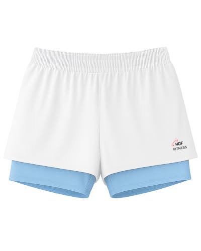 Image of Women's 2-in-1 Running Shorts | Quick-Dry Double Layer Gym Workout Shorts | Inner Compression Liner + Pockets | Lightweight Breathable Athletic Sports Shorts for Training Yoga