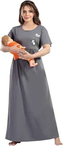 Image of Fabme Women's Full Length Printed Pre and Post Pregnancy Pure Cotton Nursing Nightdress Nighty