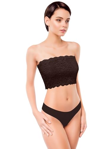 Image of Boao 3 Pieces Women's Floral Lace Tube Top Bandeau Strapless Bras Seamless Stretchy Chest Wrap