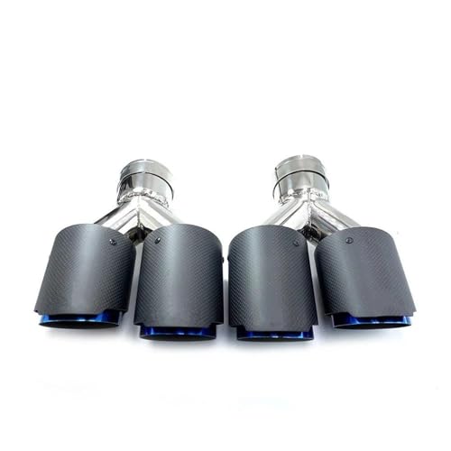 Tubo de escape de coche en fibra de carbono mate y acero inoxidable azul ID 54mm