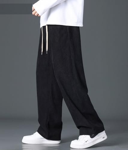 Men's Corduroy Pants Elastic Waist Drawstring Baggy Pants Fashion Loose Casual Long Trousers with Pockets2